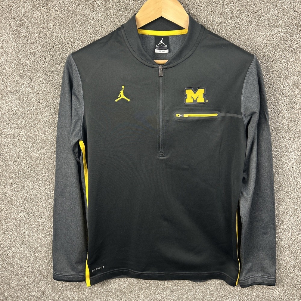 Nike Dri-Fit Jordan Michigan Men's Small 1/4 Zip Pullover LS Gray Yellow Logo - Picture 2 of 8